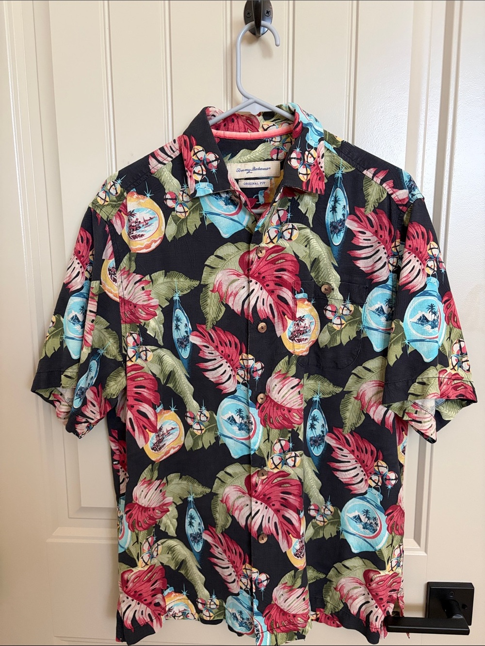 Tommy Bahama Black Tropical Christmas print Hawaiian shirt